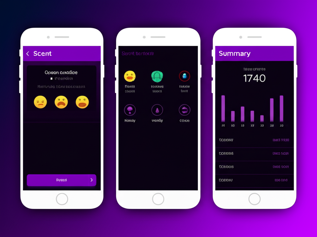 Scentiment app interface showing emotional tracking features